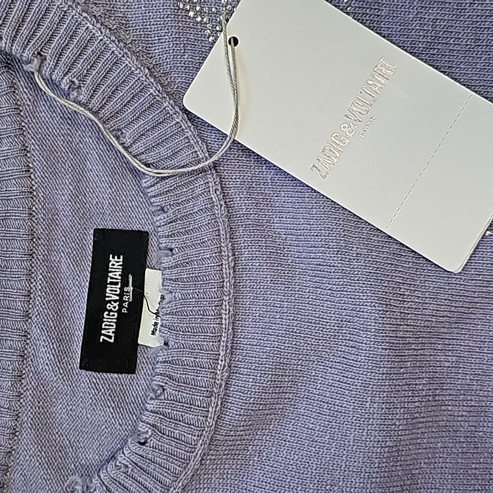 Zadig & Voltaire Gaby Strass Leaves Wool & Cashmere Sweater Lavender Ptp… - Picture 10 of 11